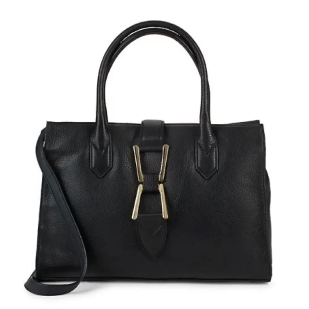 Sam Edelman Top Handle Black Leather Satchel Tote Purse with Detachable Strap